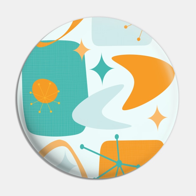 Mid Century Atomic Age Abstract 15 in Aqua and Orange Pin by tramasdesign