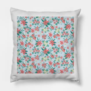 Red Winter Floral Design Pillow