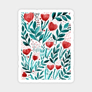 Watercolor flower garden - orange and green Magnet