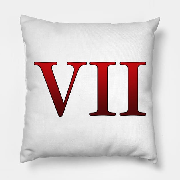 Red Roman Numeral 7 VII Pillow by Numerica