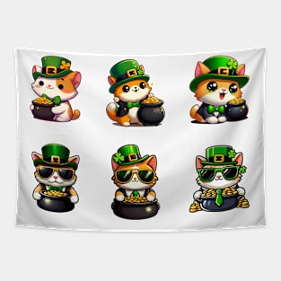 Cat Leprechauns With Pots of Gold - Stickers - Saint Patrick Tapestry