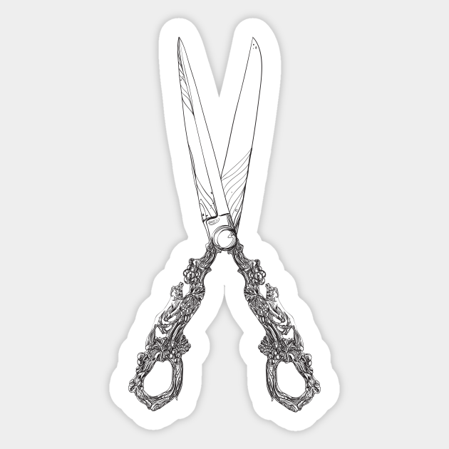 Vintage scissors black and white lineart - Scissors - Autocollant ...