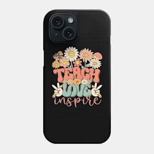 Teach Love Inspire Retro Groovy Daisy Back To School Teacher Phone Case