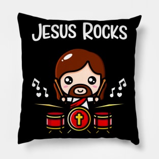 Jesus Rocks Cute Drummer Christian Band Pillow