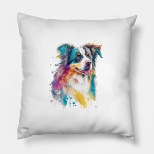 Australian Shepherd Dog In Watercolor & Pen Pillow