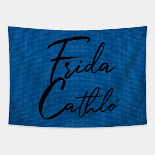 Blue Text B back Cat Frida Cathlo version of - Frida Kahlo Tapestry