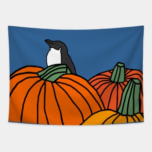 Cute Penguin and Three Pumpkins Tapestry