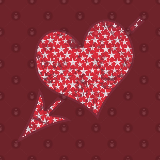 Arrow piercing red grunge heart with white stars by hereswendy