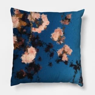 Pink flowers with gradient blue sky pattern oil painting Pillow