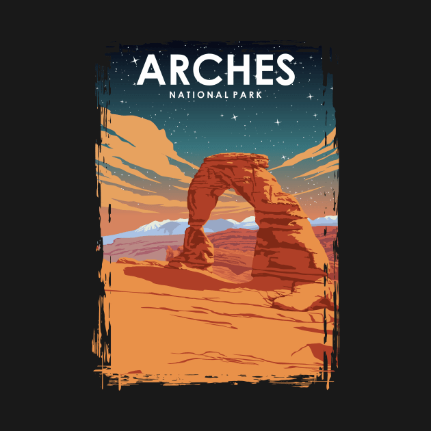 Arches National Park at Night Vintage Minimal Retro Travel Poster by jornvanhezik