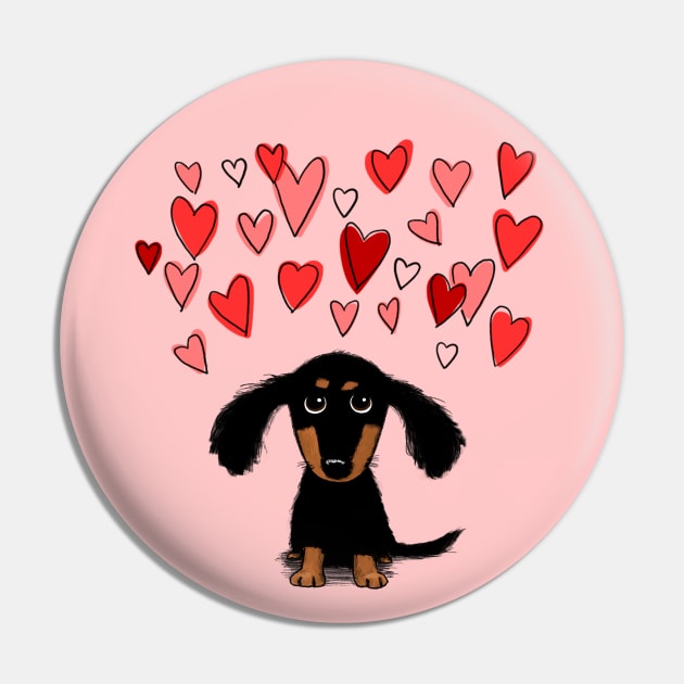 Cute Dachshund Puppy Dog with Valentine Hearts Pin by Coffee Squirrel