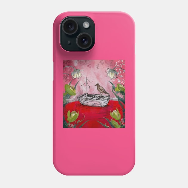 AI generated floral lake crow on boat Phone Case by Catbrat