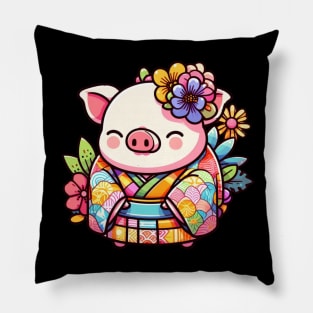 Japanese pig Otaku Floral Pillow