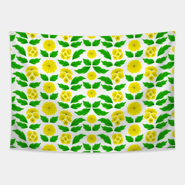 Yellow Flowers Floral Pattern Tapestry by François Belchior