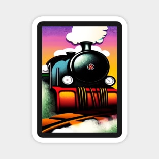 POPART COMIC STYLE GREEN AND BLUE STEAM TRAIN Magnet