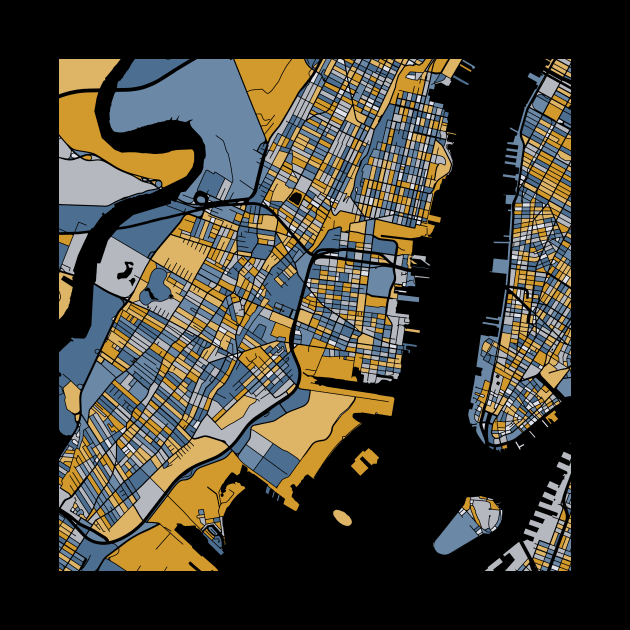 Jersey City Map Pattern in Blue & Gold by PatternMaps