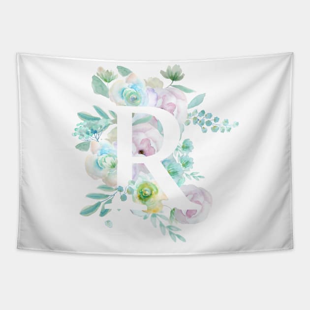 Botanical alphabet R green and purple flowers Tapestry by colorandcolor