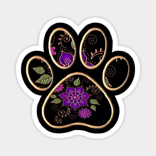 Paw With Gold Floral Background Magnet