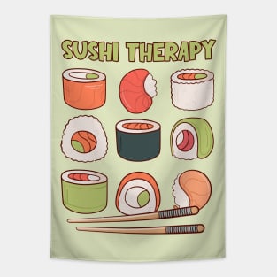 Kawaii Sushi Therapy | Cute Grid of Sushi Rolls Tapestry