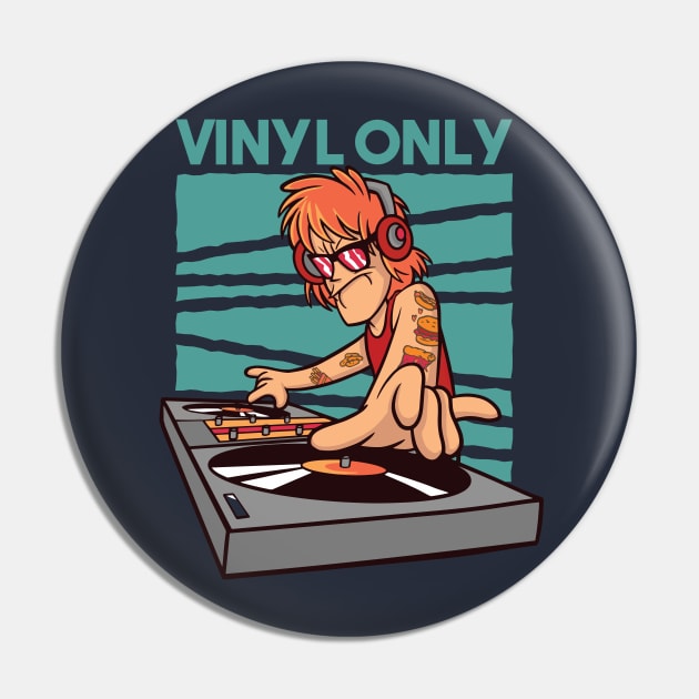 Vinyl Only // Old School DJ // Funny DJ Cartoon Pin by SLAG_Creative