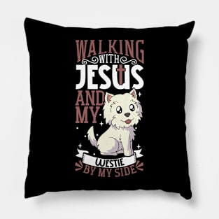 Jesus and dog - West Highland Terrier Pillow