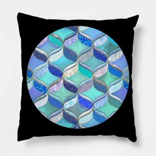 Patchwork Ribbon Ogee Pattern in Blues & Greens Pillow