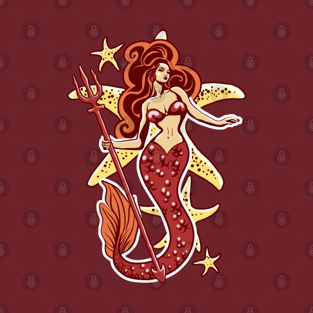 Retro Pin-Up Red Mermaid by TMBTM