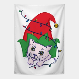 Cute Christmas Cat in Santa's Elf Hat Tapestry