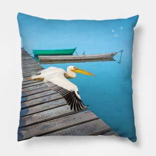 White Pelican at Ocean Dock Pillow