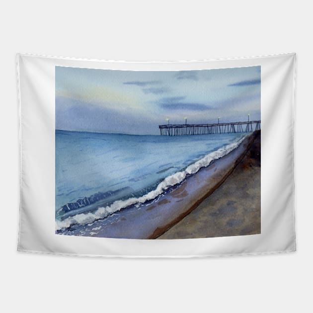 Virginia Beach at Night Fall Tapestry by Sandraartist