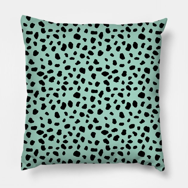 Dalmatian Animal Print Spots Black Mint Green Polka Dots Pillow by squeakyricardo