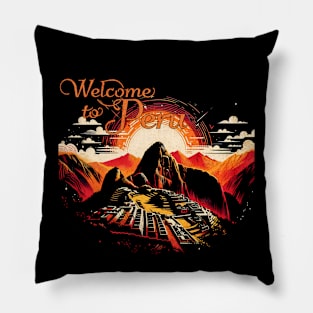 Welcome to Peru Machu Picchu Retro Design Pillow