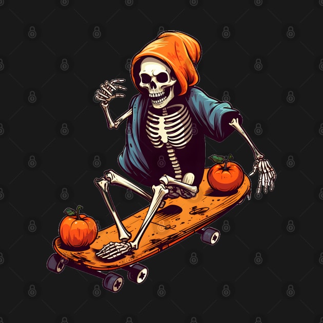 Skeleton Skater Halloween Pumpkin by Merchweaver