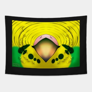 Yellow and Green Budgie Mask Tapestry