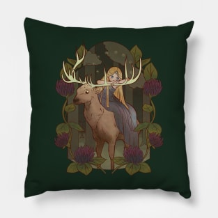 Fairy ridding a Deer Cute Fairy Tale Magical Forest Pillow