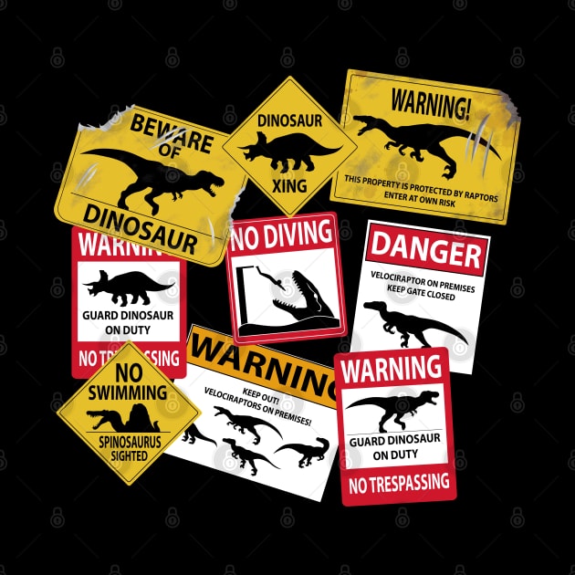 Dinosaur Caution Signs by SakuraDragon