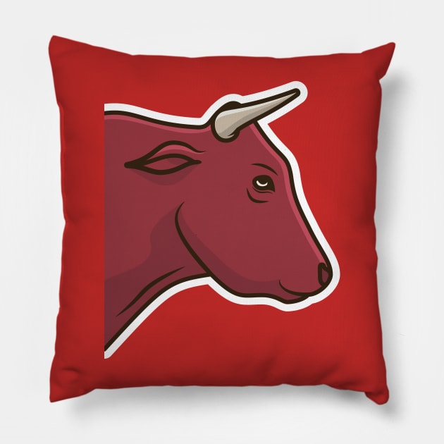 Danger Cow Head Sticker design vector illustration. Animal object icon concept. Farm animal cow cartoon character sticker design. Eid Mubarak icon concept. Pillow by AlviStudio