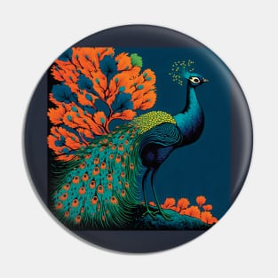 Beautiful Peacock and Stunning Matching Foliage Pin