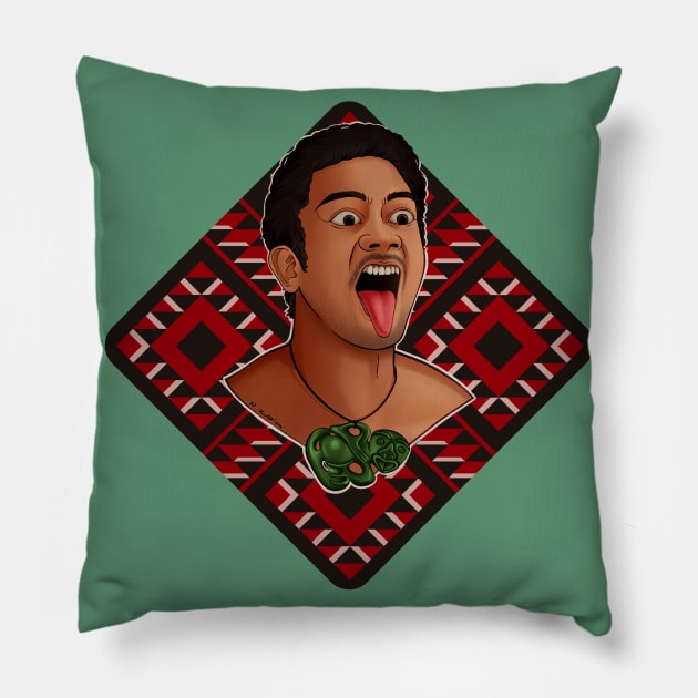 New Zealand Maori Haka Dancer Pillow by NelidaZubia