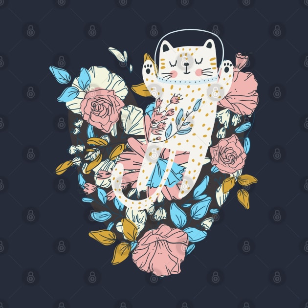 Cute Cat Austronaut Dreamer with Flowers by Cute Pets Graphically