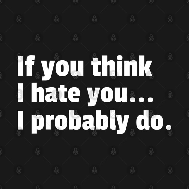 If You Think I Hate You I Probably Do. Funny Sarcastic NSFW Rude Inappropriate Saying by That Cheeky Tee