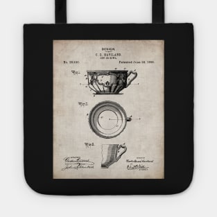 Tea Cup Patent - Tea Coffee Lover Home Kitchen Decor Art - Antique Tote