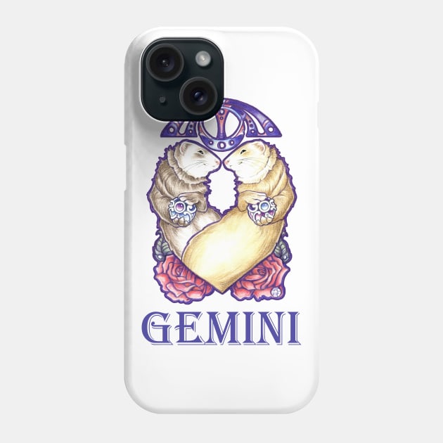 Ferret Gemini Zodiac Sign - With Zodiac Name Phone Case by Nat Ewert Art