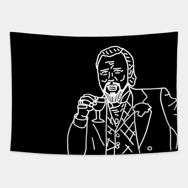 White Line Laughing Leo Drinking Wine Meme Tapestry by ellenhenryart