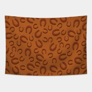 Western Leather Tan and Brown Horseshoe Pattern Tapestry