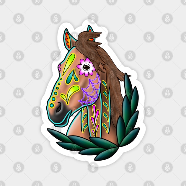 Day of the Dead Light Brown Sugar Skull Horse Magnet by prettyinink