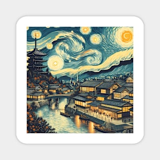 Kyoto, Japan, in the style of Vincent van Gogh's Starry Night Magnet