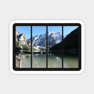 The fabulous alpine lake of Braies in the Dolomites (Bolzano). Lovely place in the Italian Alps. Boats on the water. Reflections in the water. Sunny spring day. Trentino Alto Adige Magnet