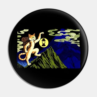 Sports Japanese Art Hiker Mountain Climbing Funny Cat Meme Pin