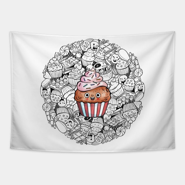 Cupcake Doodle Tapestry by salihgonenli